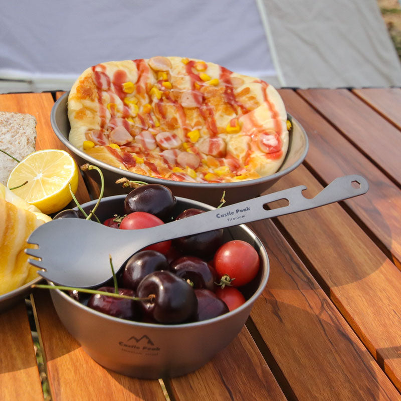 Titanium alloy bottle opener, fork, and spoon