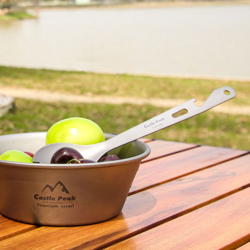 Titanium alloy bottle opener, fork, and spoon